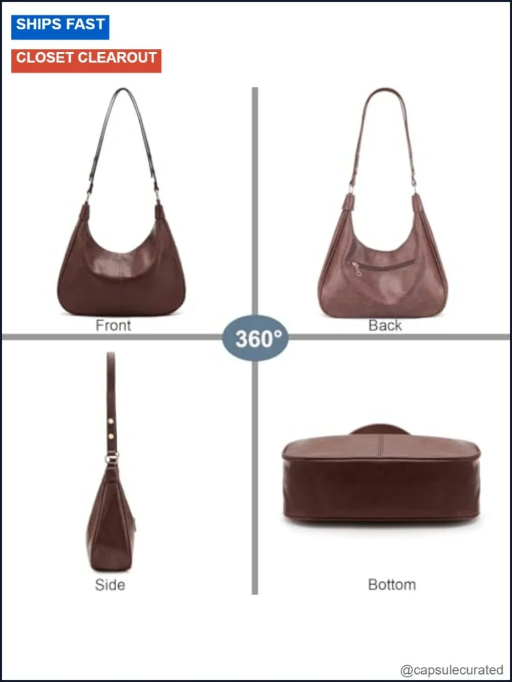 Foldable Vegan Leather Hobo Bag Shoulder Crossbody Purse
